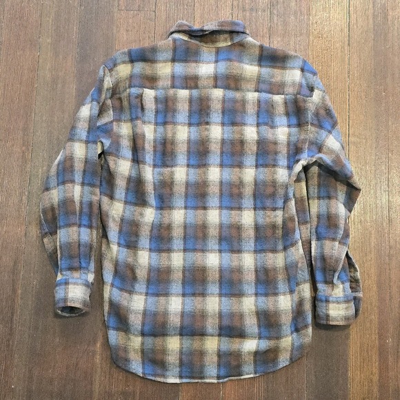 Pendleton Wool Shirt Fireside M Brown Blue Plaid 100% Vintage 1981‎ Pattern - Picture 2 of 7